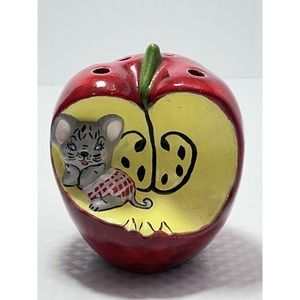 Handmade Ceramic Red Apple Mouse Pencil/Crochet Needle‎ Holder